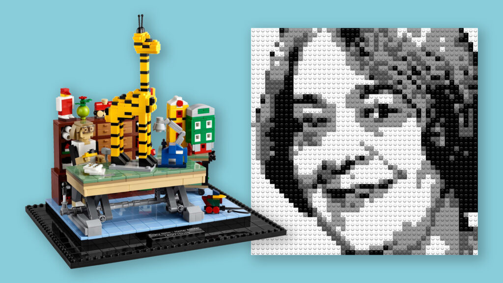 Monochrome Lego mosaic portrait of Dagny