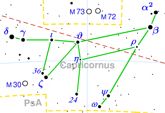 Capricornus constellation, 13 stars connected together making a goat shape.