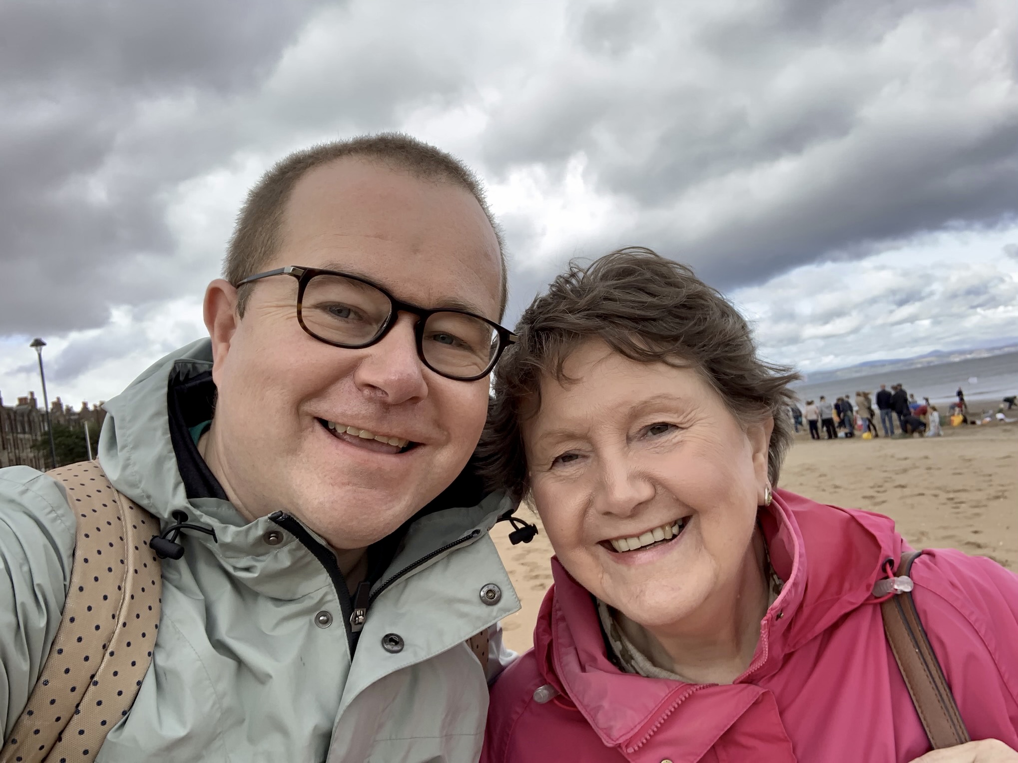 Stewart and Margaret selfie on a Scottish beach.