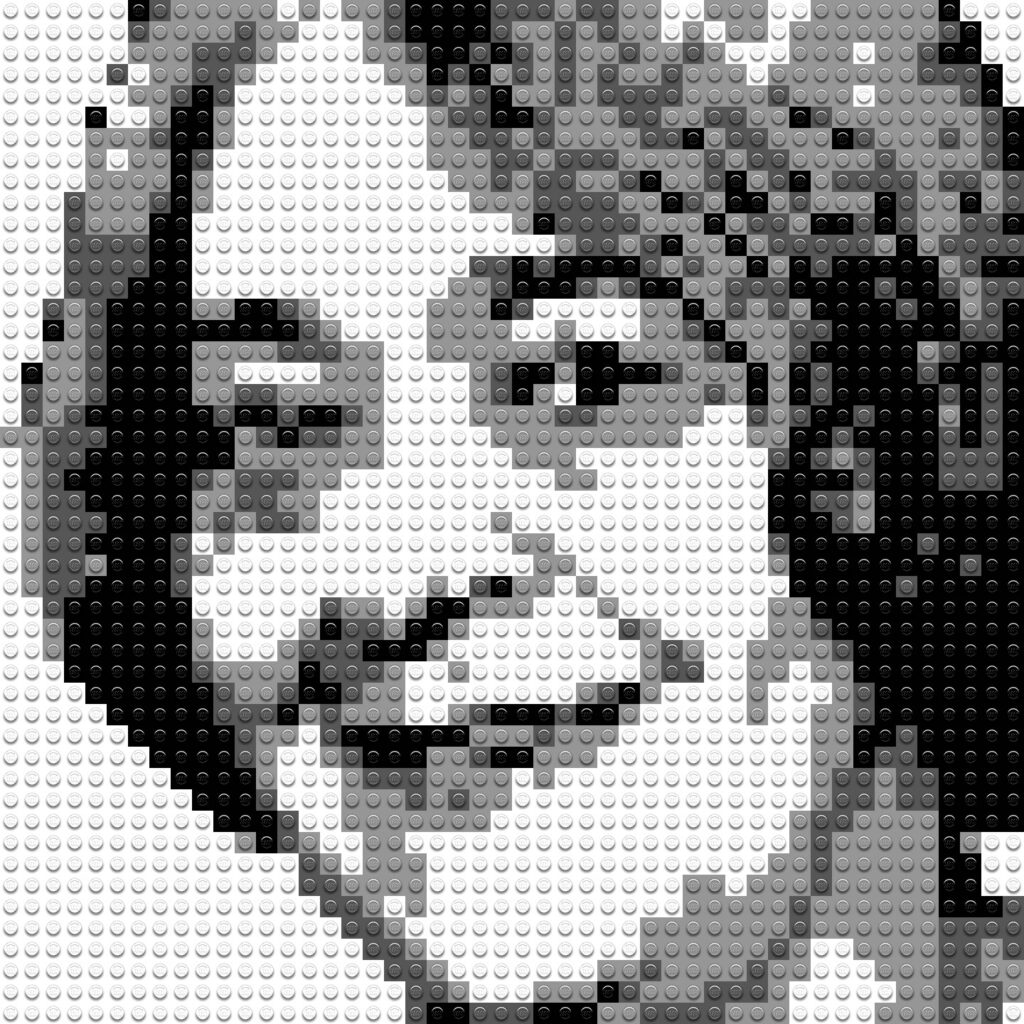 Monochrome Lego mosaic portrait of Dagny